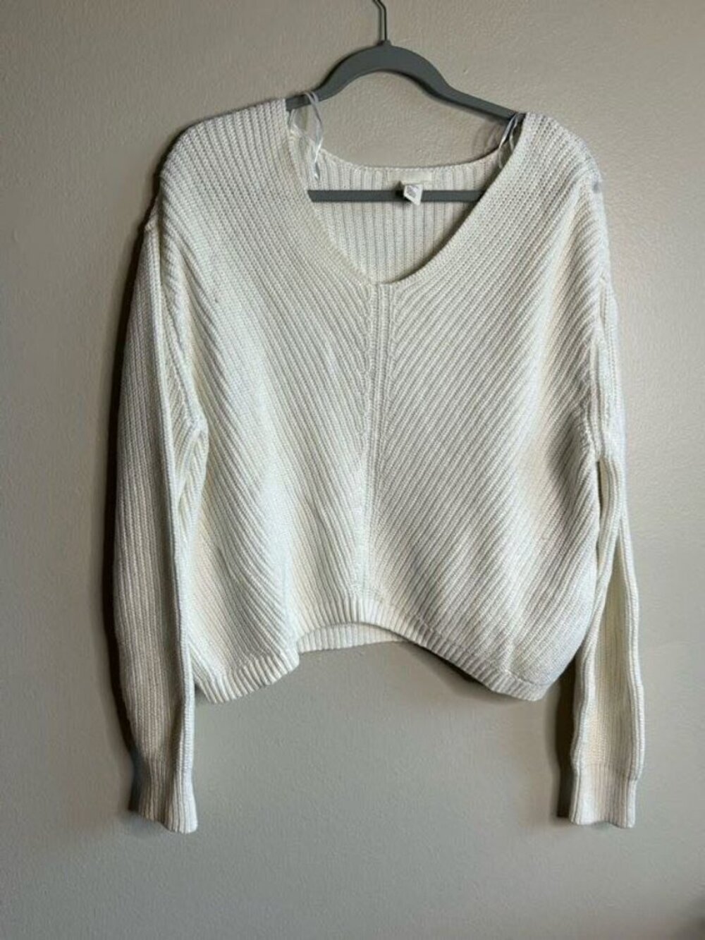 HM Sweater Womens Small Cropped V Neck Scoop Neutral Boxy Oversized Slouchy